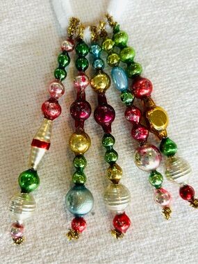 Mini Vintage Repurposed  holiday Christmas ornaments, mercury Glass bead icicle
